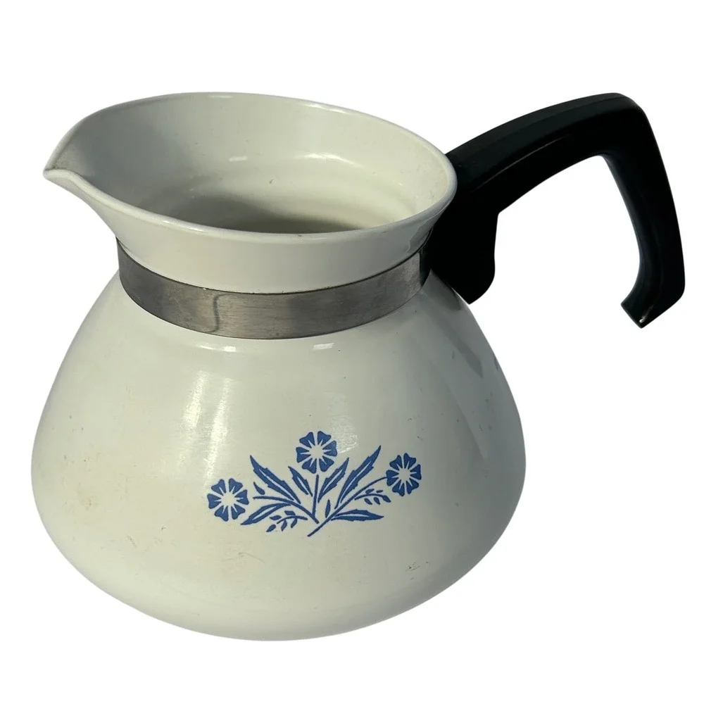Corning Ware 6 Cup Coffee Pot Perculator‎ White Blue Floral Handle